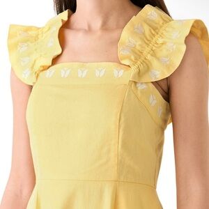 NWOT Crown & Ivy Yellow Midi Dress with Ruffled Sleeves